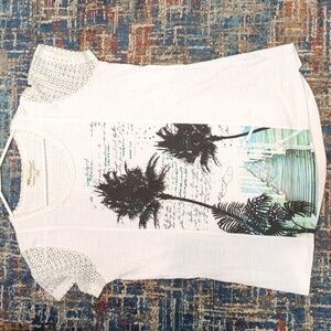 Palm Harbour Missy Women's Tropical Short Sleeve Tee w/Lace Sz XL